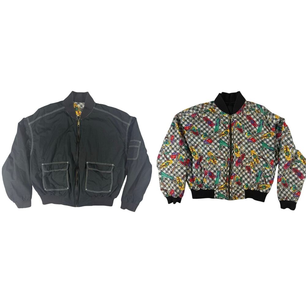 Vintage 90s Women's Medium Lizsport Reversible Golf Jacket Bomber Utility